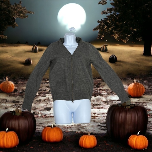 J. Crew Full Zip Gray Cardigan Medium Wool Blend Color: Tan/Gray Size: M - Picture 10 of 13